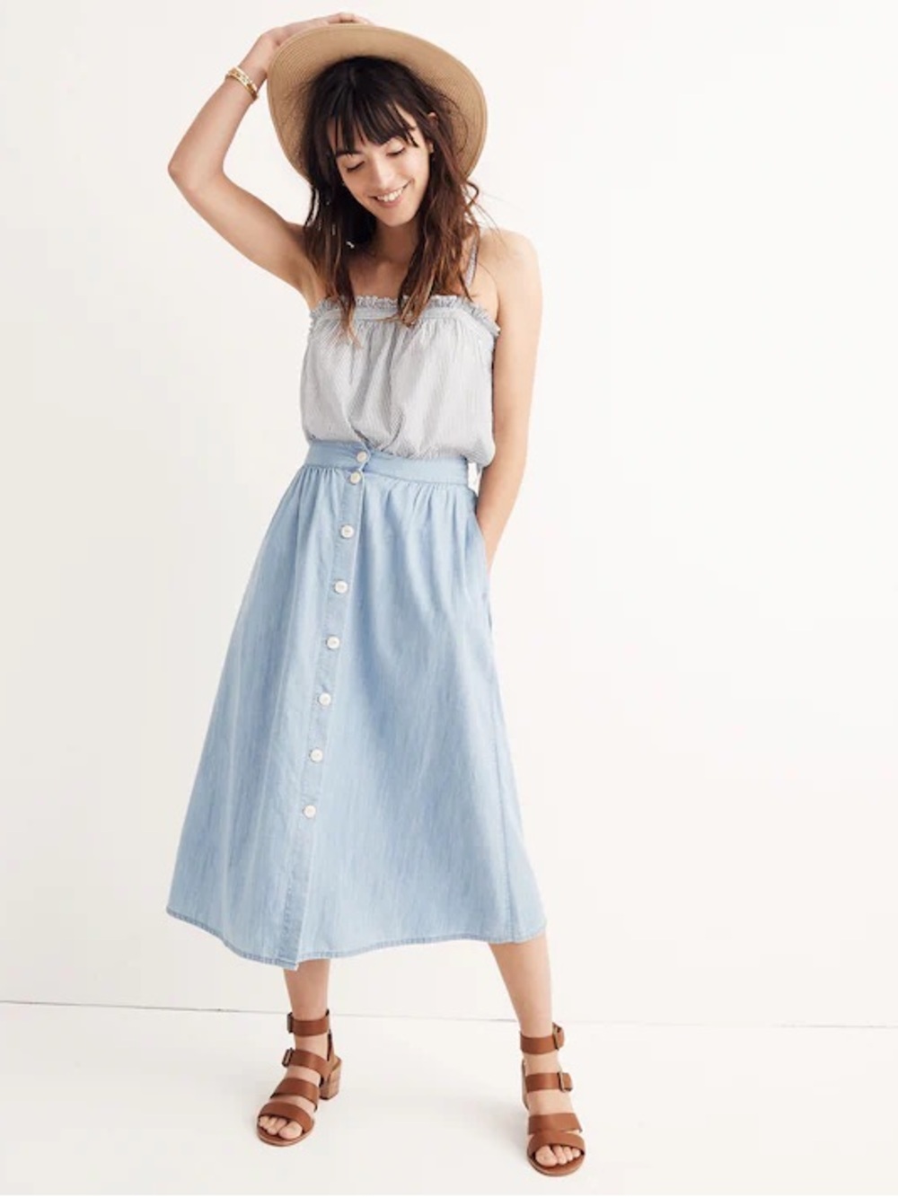 Madewell Palisade Button-Front Midi Skirt in Indigo Blue Size 2